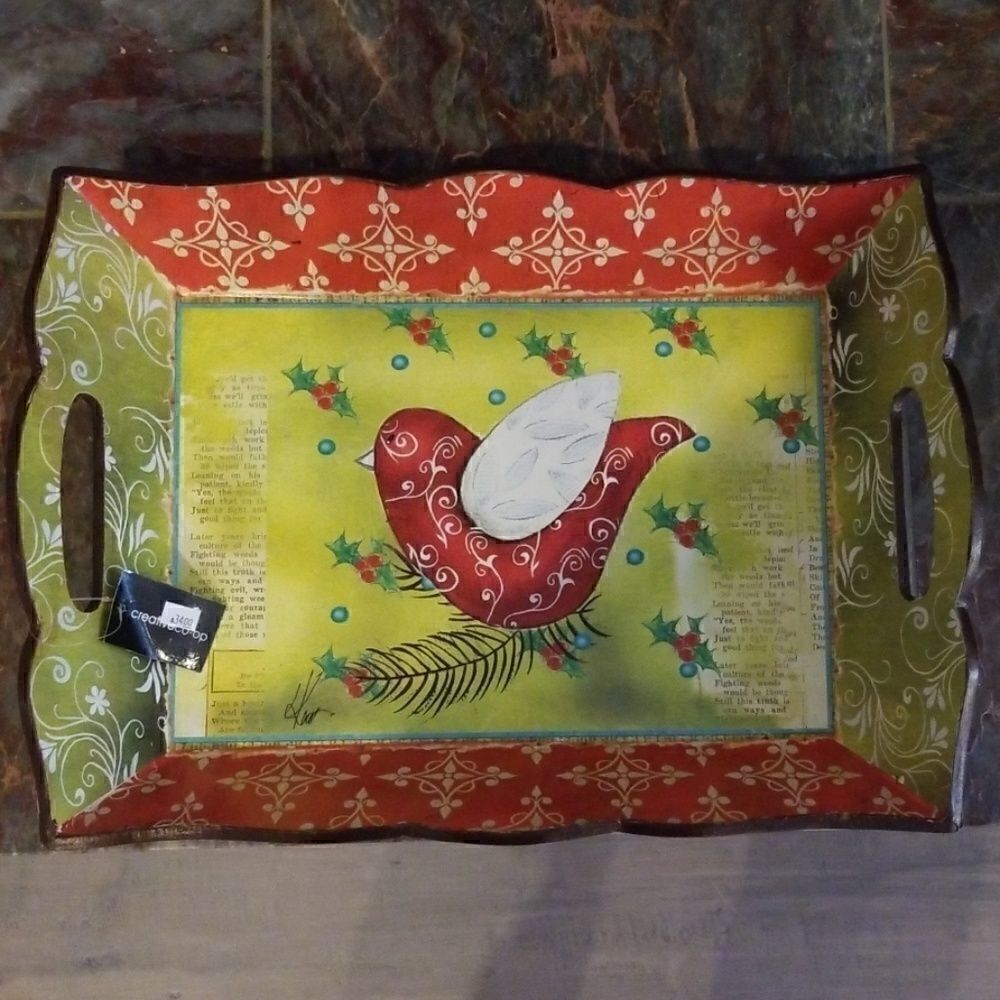 BEAUTIFUL WOODEN CHRISTMAS TRAY WITH HANDLES